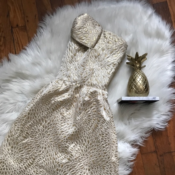 F21 Strapless Bow Cocktail Gold & Cream Dress - Picture 3 of 9